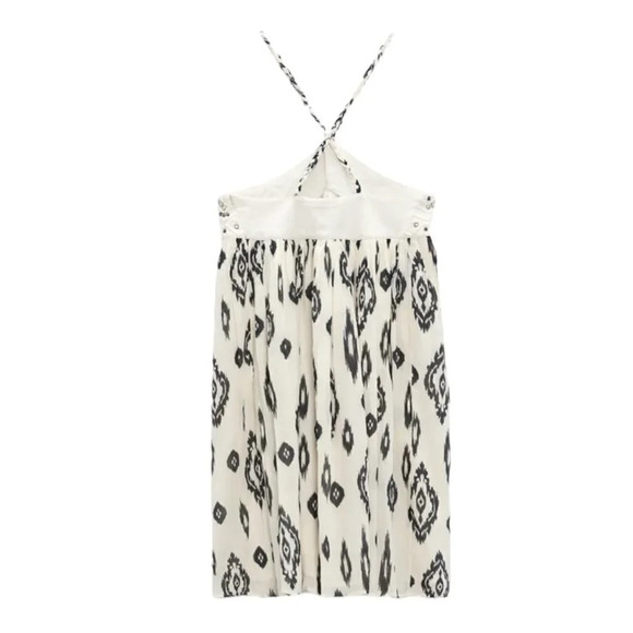 ZARA | Ecru/Blue | PRINTED HALTER DRESS - Picture 3 of 10